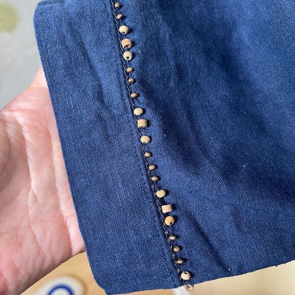 Cappagallo Pants Women's Large Navy Blue Cropped Capri Linen Bland Casual - Picture 12 of 12